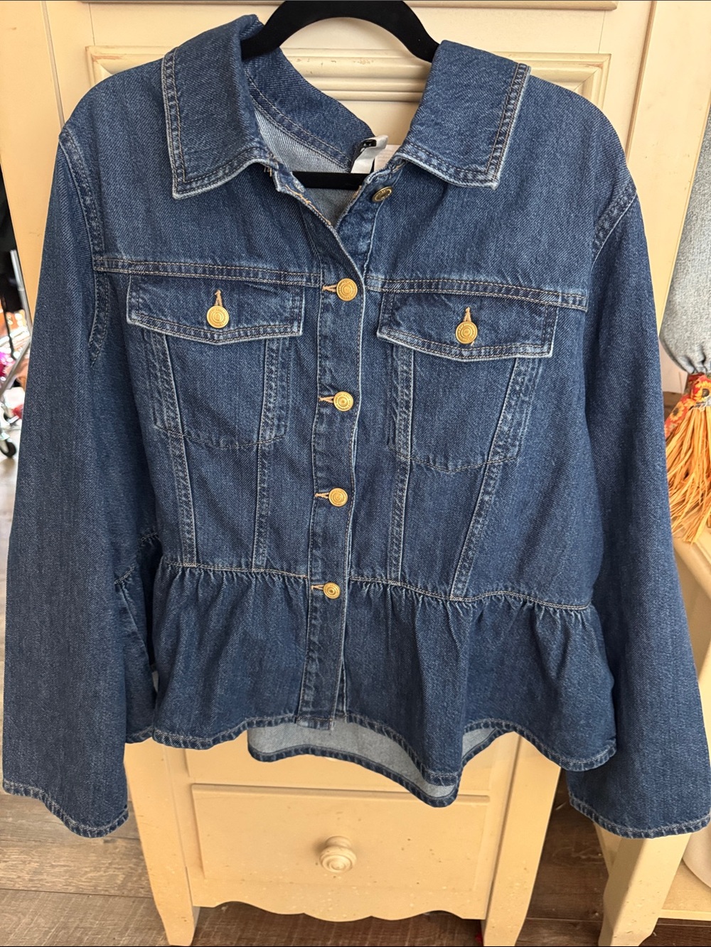 Divided Blue Denim Peplum Jacket with Gold Buttons